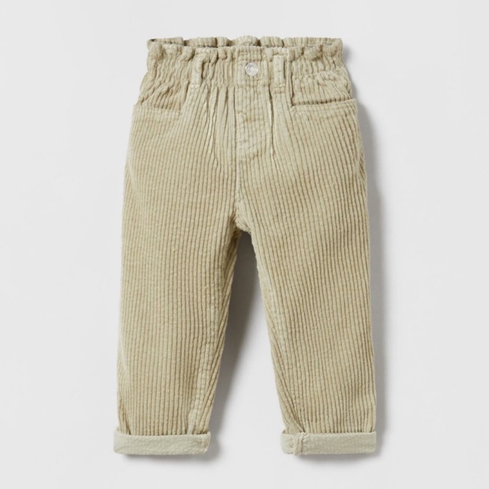 Zara Girl’s Tapered Corduroy Pants in beige color.